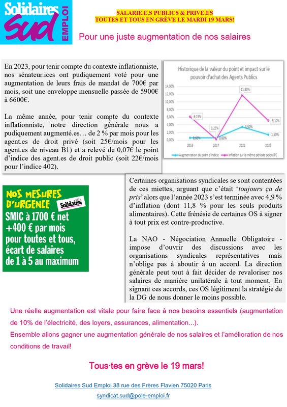 Tous en grève le 19 mars 2024