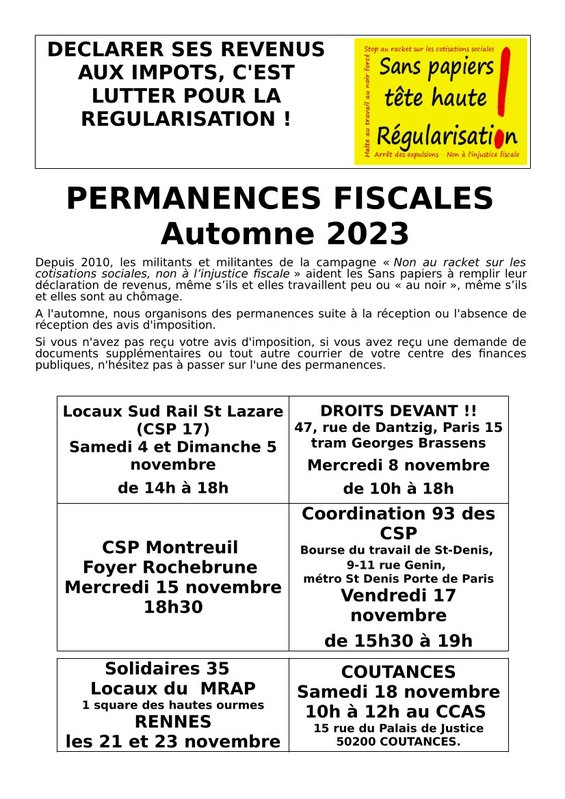 Affiche permanences fiscales Automne 2023V2