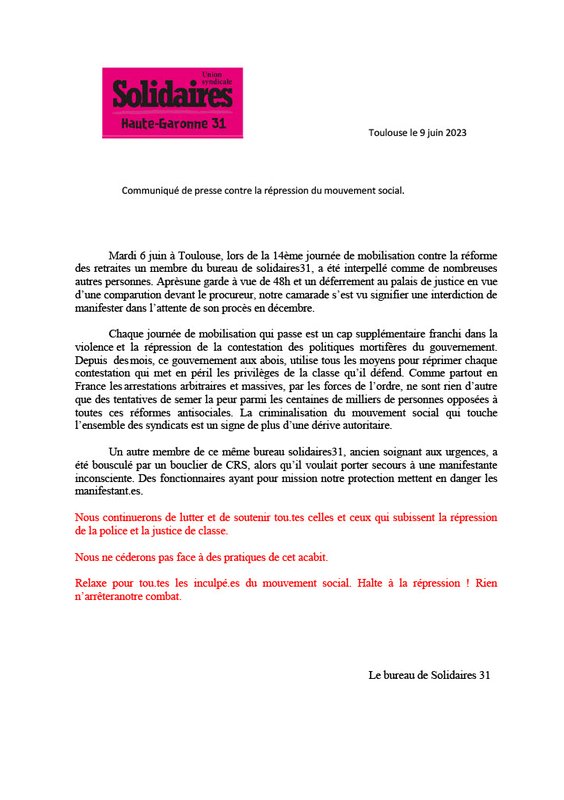 Communiqu├® de presse contre la r├®pression du mouvement social9 juin 20231024_1