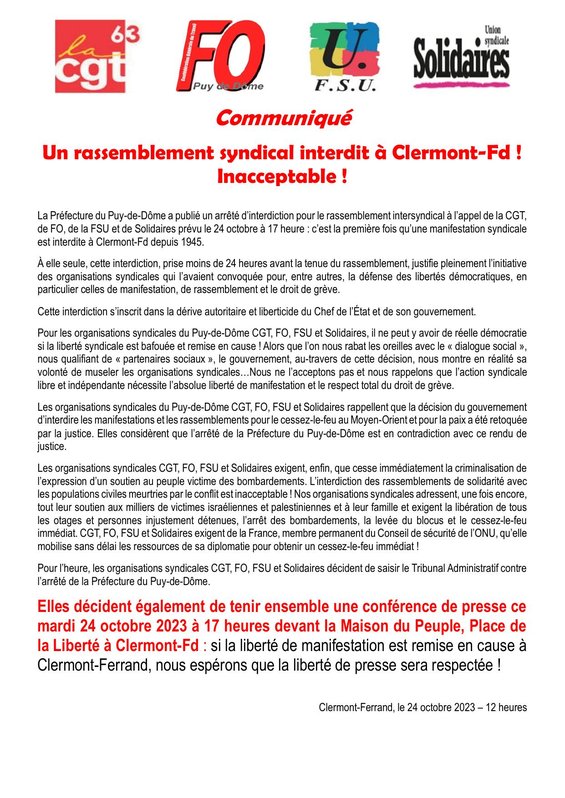 Communiqué - Interdiction de rassemblement - Inacceptable - 24 octobre 2023 - Version finale-1