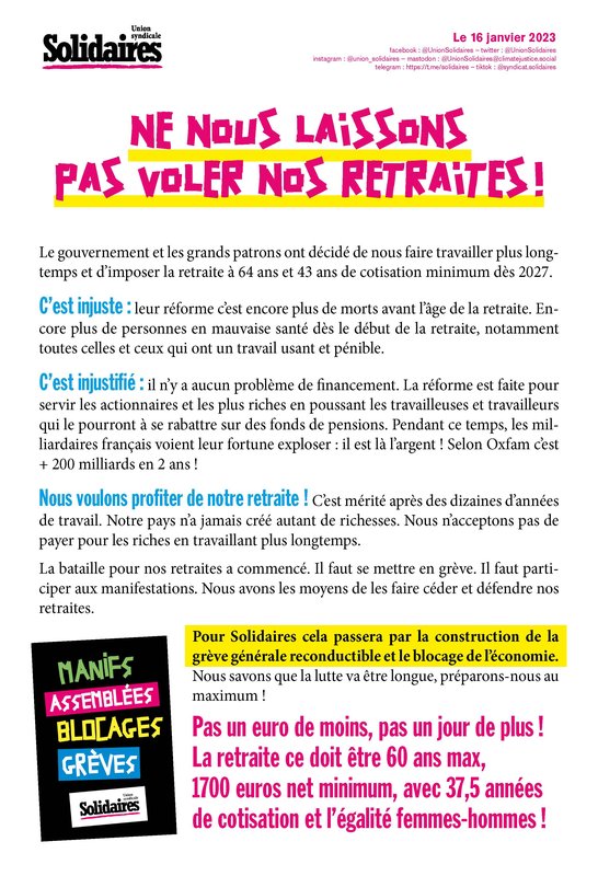 Flyer ne nous laissons pas voler nos retraites