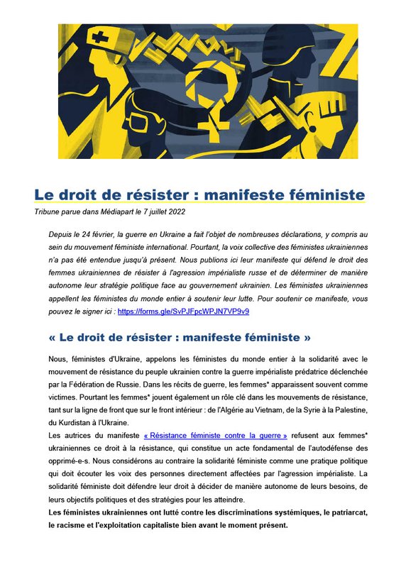 Le droit de résister, manifeste féministe