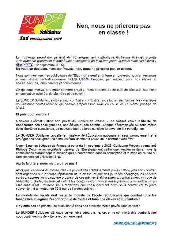 Non nous ne prierons pas Sundep