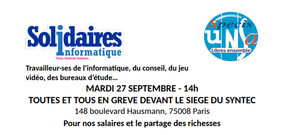 27 Septembre,14h - Rassemblement devant le Syntec