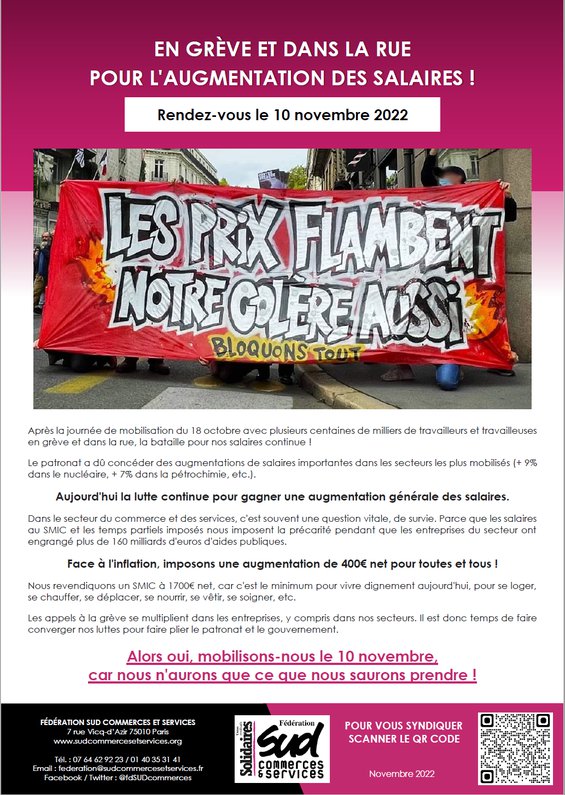 10/11/2022 Mobilisation pour les salaires