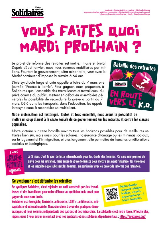 Tract vous faites quoi mardi prochain (7 mars)