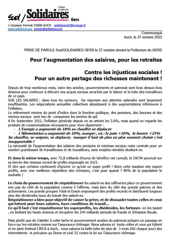 communiqu├® - prise de parole solidaires gers 27 oct 2022 - pdf1024_1