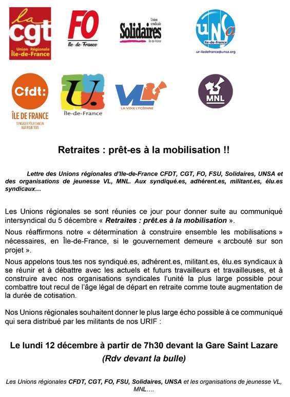 Retraites : prêt-es à la mobilisation !!