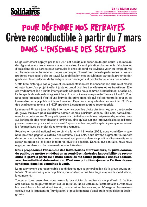 grève reconductible 7 mars